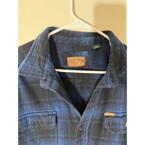 Orvis Men's Plaid Flannel Shirt Jacket Blue Black Fleece Lined Outdoor Size L - Picture 3 of 3